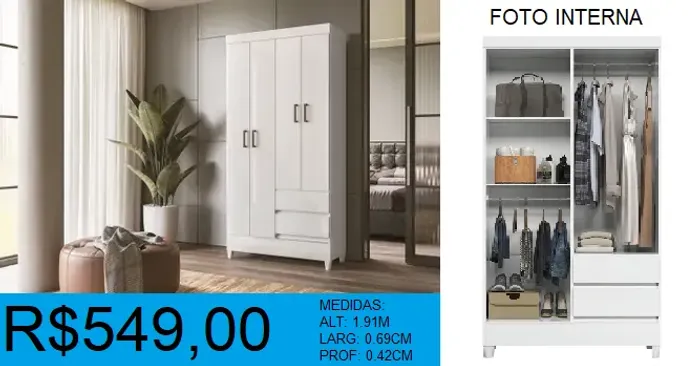 Armário 4 Portas 2 Gavetas