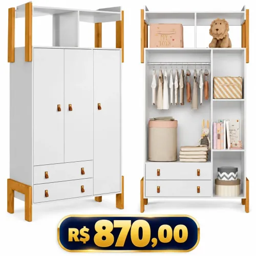 Guarda Roupa Fantasia 3p 2g C/ Nicho - Branco Acetinado