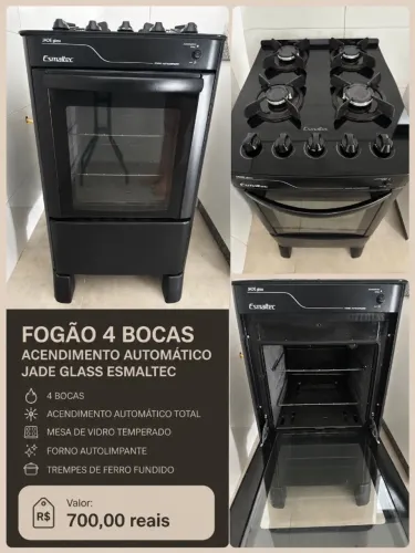 FOGÃO 4 BOCAS ACENDIMENTO AUTOMÁTICO JADE GLASS ESMALTEC