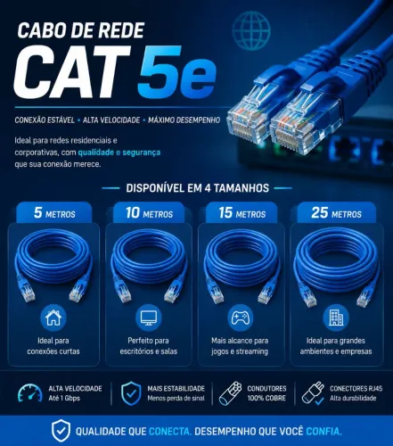 CABO DE REDE INTERNET MODEM WI-FI CPU PC GAMER ETHERNET UTP CAT5 E