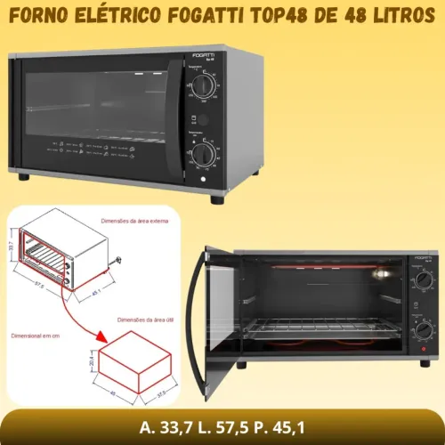 FORNO ELETRICO FOGATTI TOP 48 48L BLACK