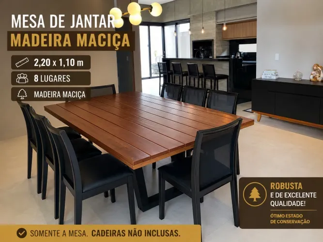 Mesa de Jantar Madeira Maciça 2,20 x 1,10 m - 8 Lugares