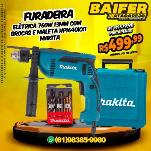 Furadeira Elétrica 760w 13mm Com Brocas e Maleta Hp1640kx1 Makita
