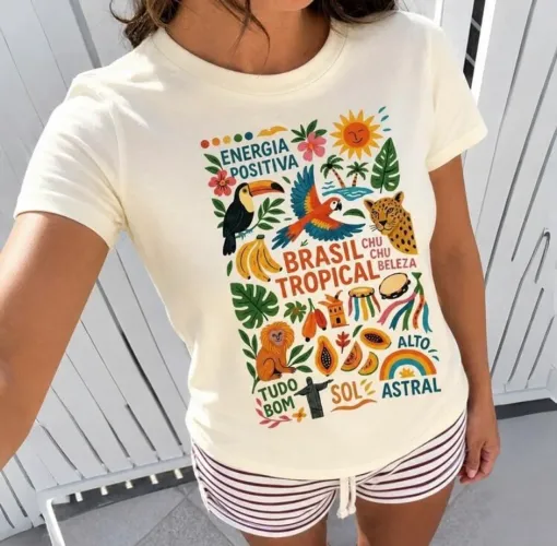 Blusa camiseta tshirt 100% algodão gola redonda