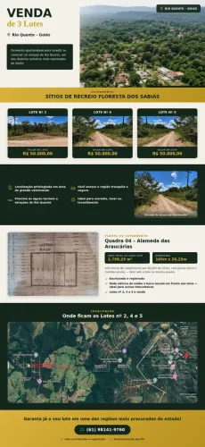 RIO QUENTE- GO 3 CHÁCARAS ESCRITURADAS 2756M2 CADA FLORESTA DOS SABIÁS RIO QUENTE GO