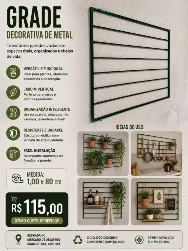 GRADE DECORATIVA DE METAL - VERDE