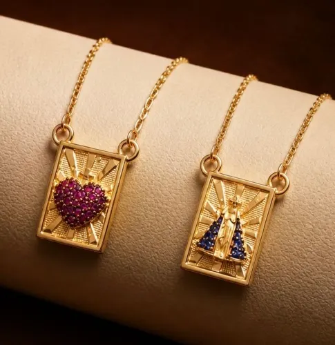 Escapulário Nossa Senhora e Sagrado Coração em Ouro 18K 750