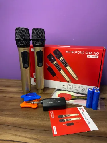 Microfone Duplo sem Fio Dourado MT-2306B Tomate an4