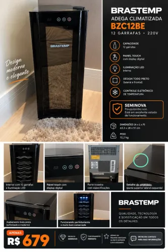 Adega Climatizada BRASTEMP (SEMINOVA) - 12 GARRAFAS ? 220V