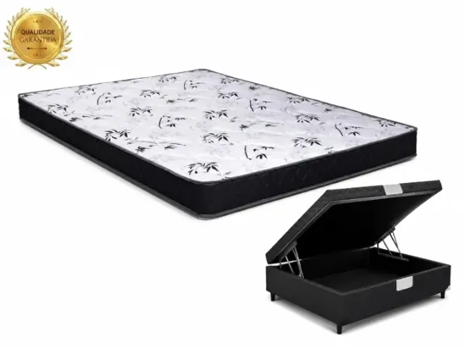 Cama Baú Casal + Colchão Casal Espuma 12cm - 138x188
