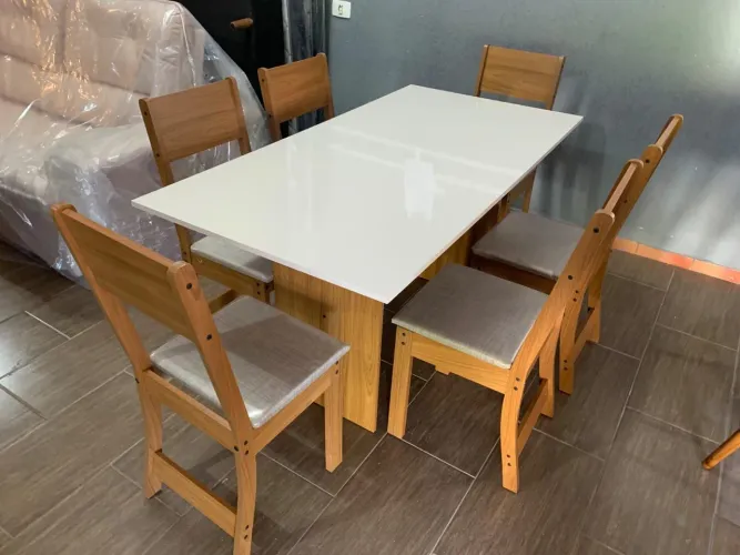 MESA 6 CADEIRAS OFF WHITE - NOVA / ENTREGAMOS MONTADO
