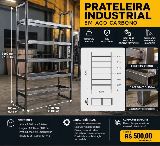Prateleira industrial em aço carbono