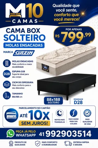 Cama box solteiro molas ensacadas #10 x sem juros nos cartões