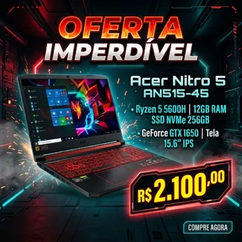 Notebook Gamer Acer Nitro Ryzen 5 5600H GTX 1650 12GB DDR4