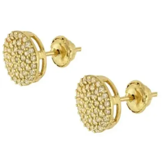 Brinco Ouro 18k Redondo Chuveiro Com Zircônias Brancas