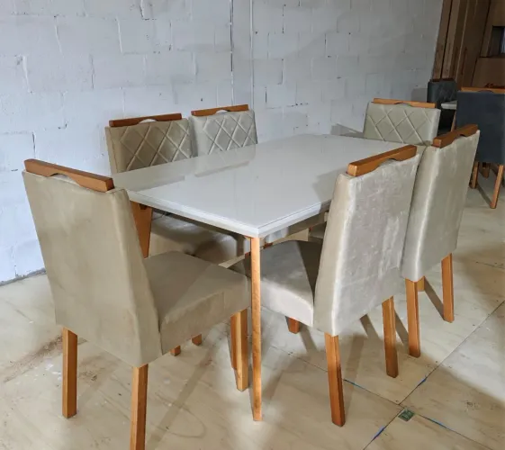 MESA DE JANTAR ÔNIX 100% MADEIRA COM 6 CADEIRAS - MEDIDAS 160x90