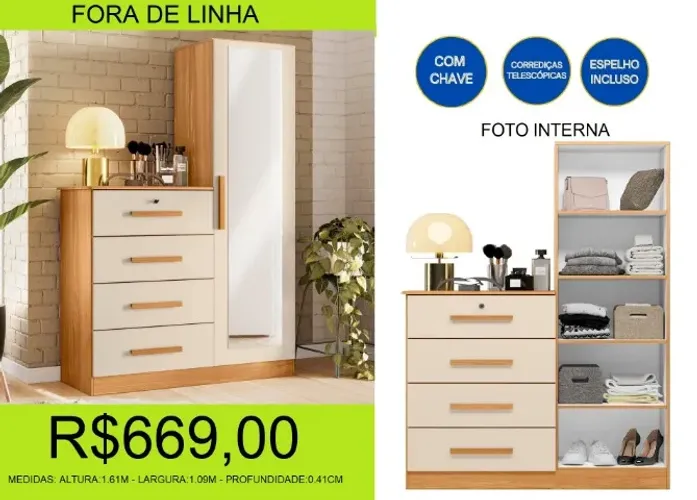 COMODA - CAPRI - COM ESPELHO - COM CHAVE - COMPRE E RETIRE HOJE MESMO