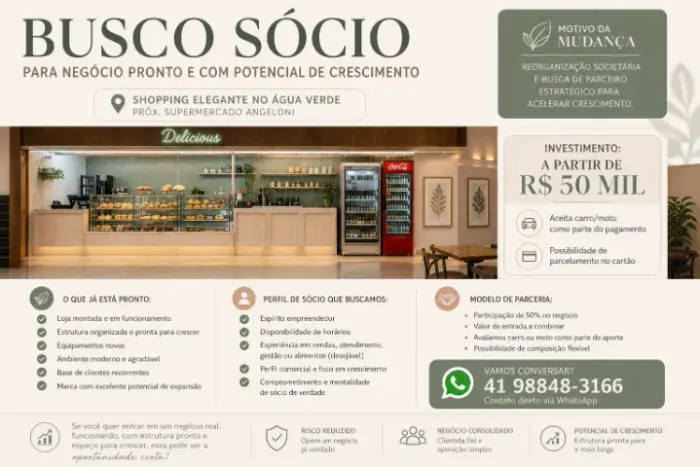 Busco Sócio Operacional para Negócio Pronto e com Potencial de Crescimento
