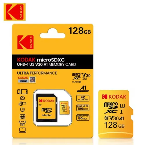 Cartão de Memória 128Gb Kodak V30 Com Adaptador (Original e Lacrado)