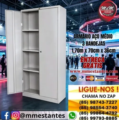 Entrega Grátis e Imediata - Armário de Aço 03 Bandejas