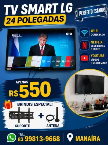 smart TV LG 32 pulgadas. Brindi antena e Suporte universal tv