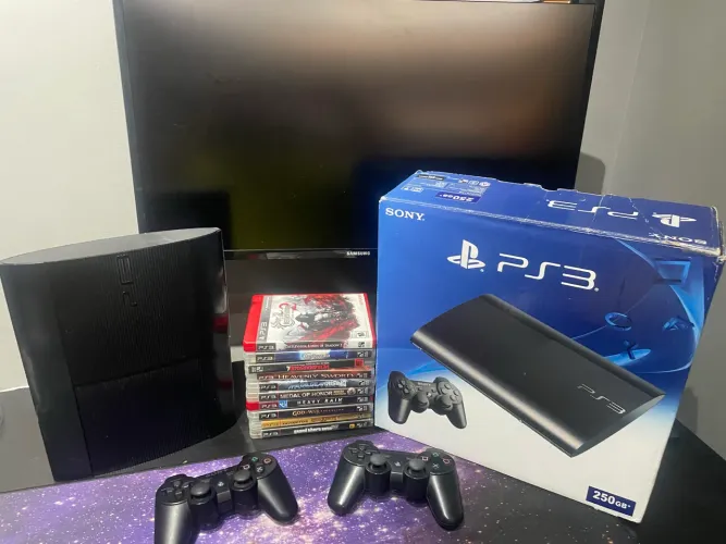 PS3 Na Caixa com Serial Batendo + 2 Controles original e 10 jogos Incríveis Da coleção