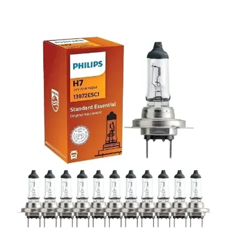 Kit 10 lâmpadas farol h7 24v 70w philips caminhão e ônibus 13972esc1