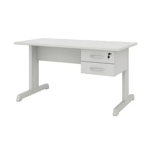 Mesa Escritório Com Gaveteiro Cinza Tampo Amplo Design Executivo Funcional 53082