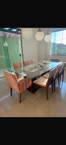 Mesa de jantar de vidro da líder interiores + 6 cadeiras e duas poltronas