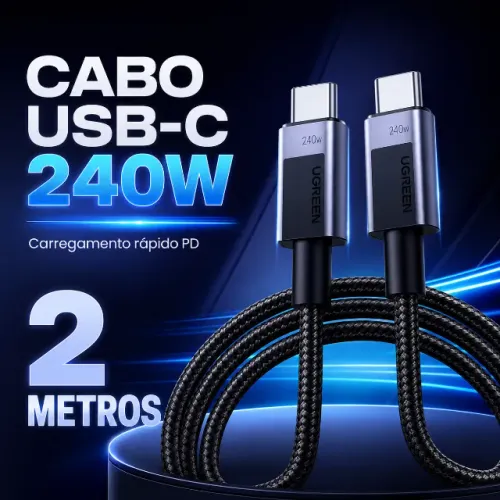 Cabo UGREEN USB-C para USB-C 240W PD 2 Metros E-Marker