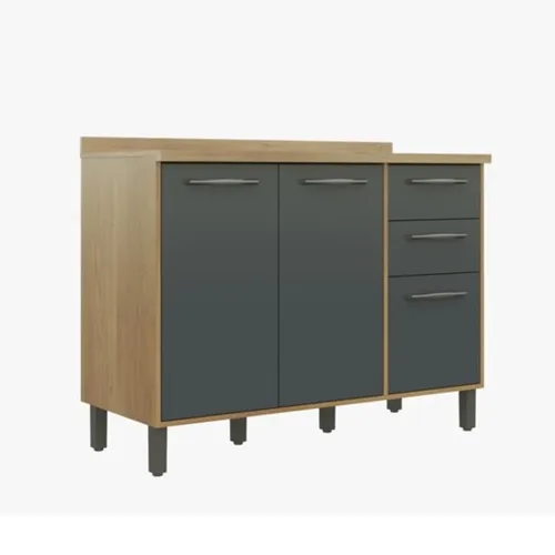 Balcão 1200 3 Portas 2 Gavetas Cinza Frete Grátis 