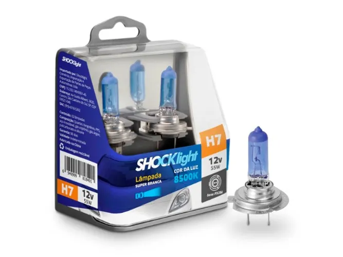 Par Lâmpada Super Branca H7 8500k Tipo Xenon 12v 55w - Shocklight
