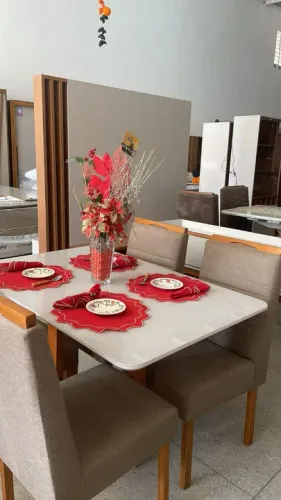 Conjunto Mesa 4 Cadeiras Tampo Em MDF Madeira Maciça - Montagem Grátis 