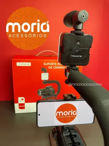 Estabilizador de Camera Profissional com suporte para celular, microfone e Luz Led Estavel