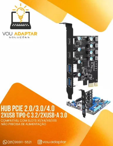 Hub Placa Pci Express x1 - 2 Portas Usb 3.2 + 2 Usb Tipo C placa mãe
