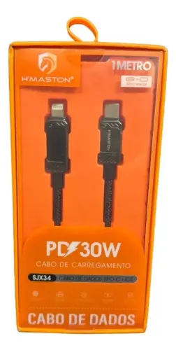 Cabo De Carga E Dados Turbo Hmaston 30w Tipo C + Ios - Cor Preto