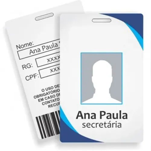 crachá frente e verso em polímero com cordão cor azul