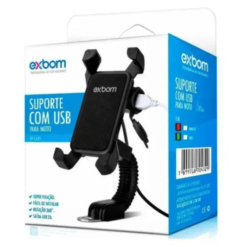 Suporte para celular com carregador USB para moto