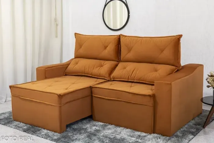 Sofá Retrátil Reclinável Moscou 2.00m Veludo Terracota A62