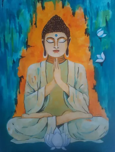 Quadro / Pintura á óleo sobre tela/ Buda 