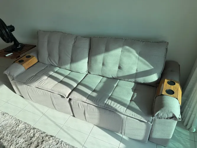 Sofá Cama Retrátil e Reclinável 3 Lugares 260cm em Linho com Molas Palmeira