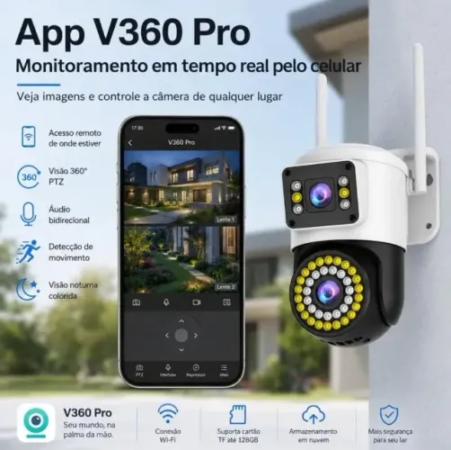 Câmera de Segurança Externa KODI 4MP com Lente Dupla, Wi-Fi 2.4