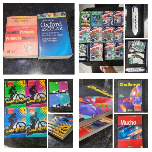 Coleção p Ingles Challenge, Globetrekke +espanhol Mucho c livros da Wizard +2dicionarios
