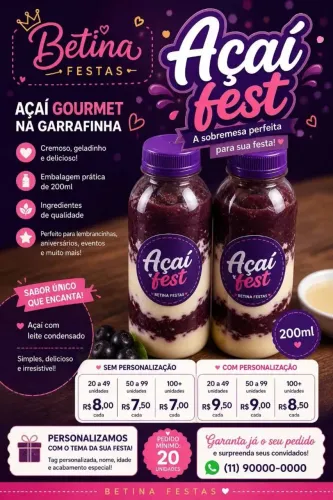 Açaí gourmet na garrafinha