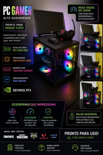 Pc gamer completo com placa de vídeo