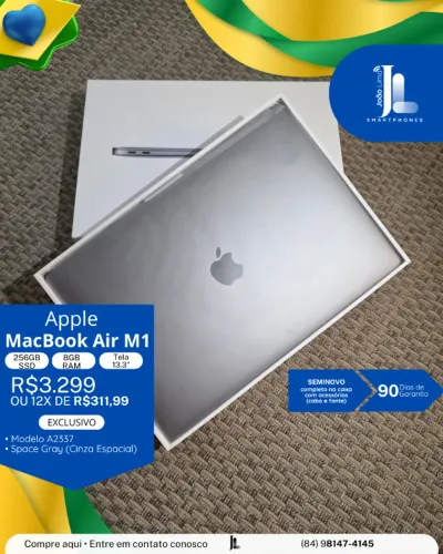 MACBOOK AIR M1, 256GB, 8GB RAM, SPACE GRAY, TELA 13.3 POL., SEMINOVO, EXCLUSIVO!