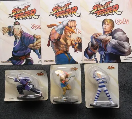 street fighter planeta deagostini capcom figuras de coleção 3 bonecos lacrados + revistas