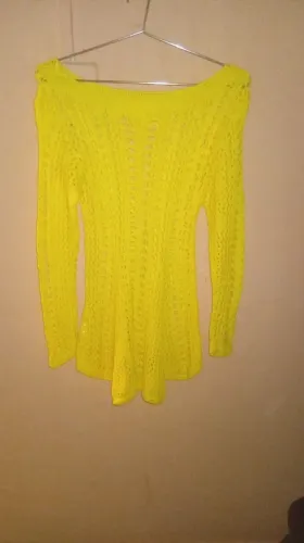 Saída De Praia Crochê Amarela Manga Longa Vestido Feminino