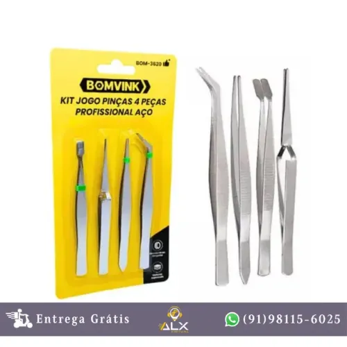 Kit 4 Pinças P/ Manutenção e Reparo Bomvink *ENTREGA GRÁTIS*