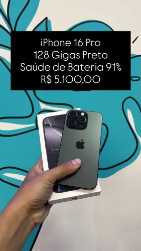 Seminovo: iPhone 16 Pro 128GB / Preto / Saude de Bateria 91% - Loja Fisica